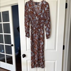 Floral Brown and Blue Women's Dress